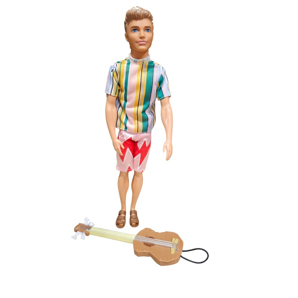 Mattel Ken Fashionistas Doll GHW Blonde Blue Eyes Striped Shirt Guitar Accessory